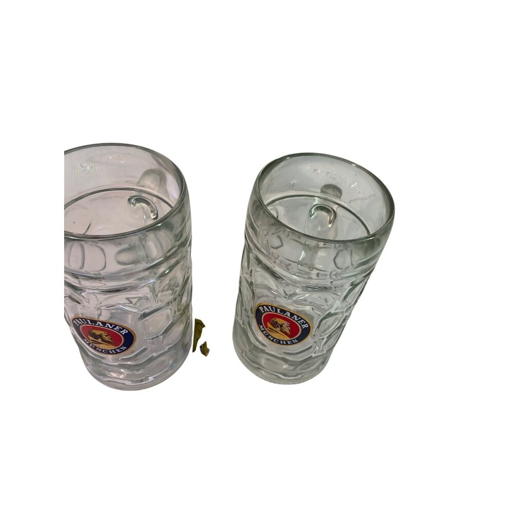 Pair Of Paulaner Oktoberfest Beer Mugs 1 Liter Glass Stein Set Of 2